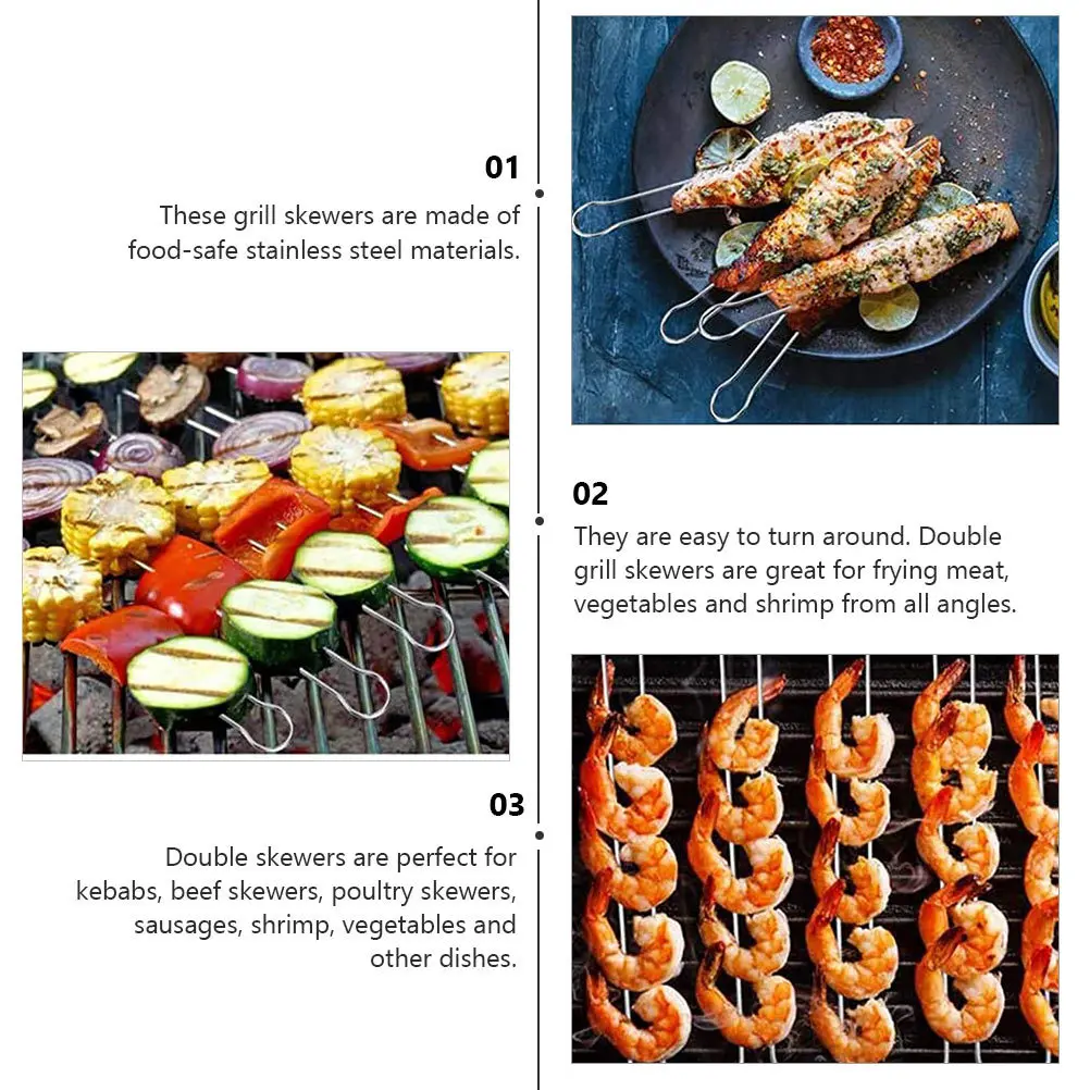 

6Pcs Barbecue Skewer Stainless Steel U-Shaped Double Skewers Metal Long Grill Tools for Bbq Meat Vegetables Sausages