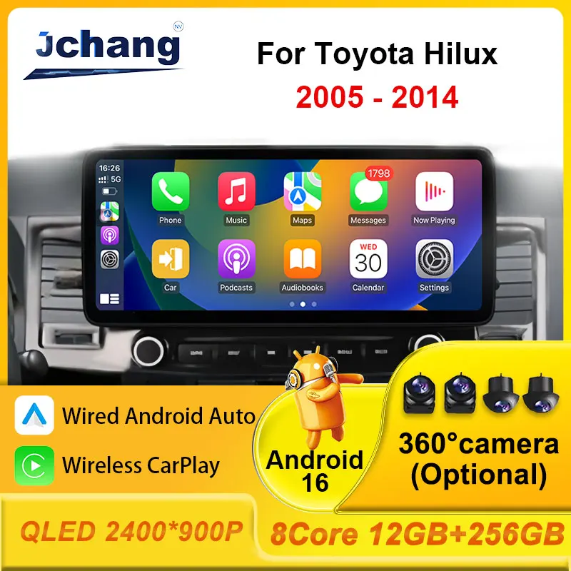 Car Radio Wireless CarPlay GPS DSP Stereo Audio Multimedia Player for Toyota Hilux 2005 - 2014 Automatic air conditione WiFi 4G