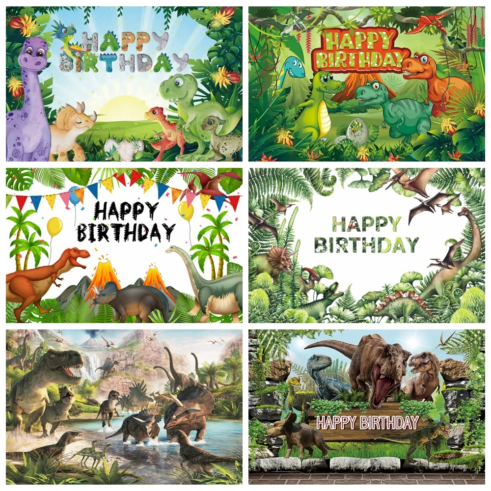 

Dinosaur Photography Backdrop Tropical Jungle Safari Wild Animal World Dino Boy Girl Baby Birthday Party Photo Background Studio