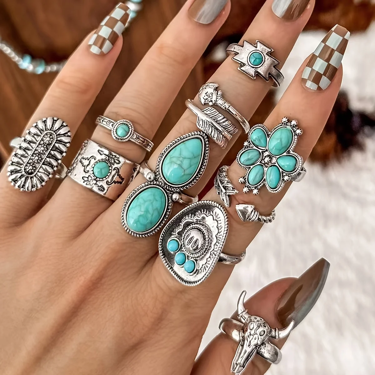 10 Elegant Retro Women's Ring Multi piece Set for Parties, Vacation, Daily Wear, Finger Accessories, Fashion Jewelry Gifts,