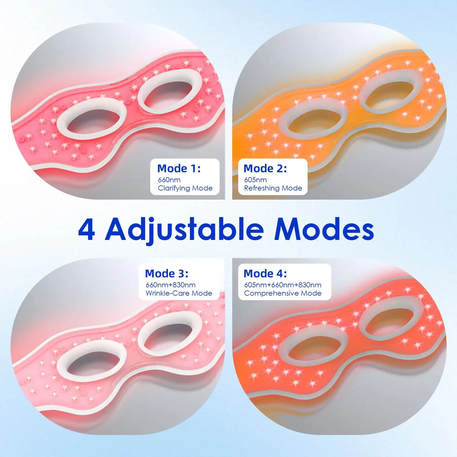 3D Eye Massager Red Light Therapy for Eyes 4 Modes 605NM-830NM Eyes Relax Massager Fatigue Relief Lighten Dark Circles Smooth