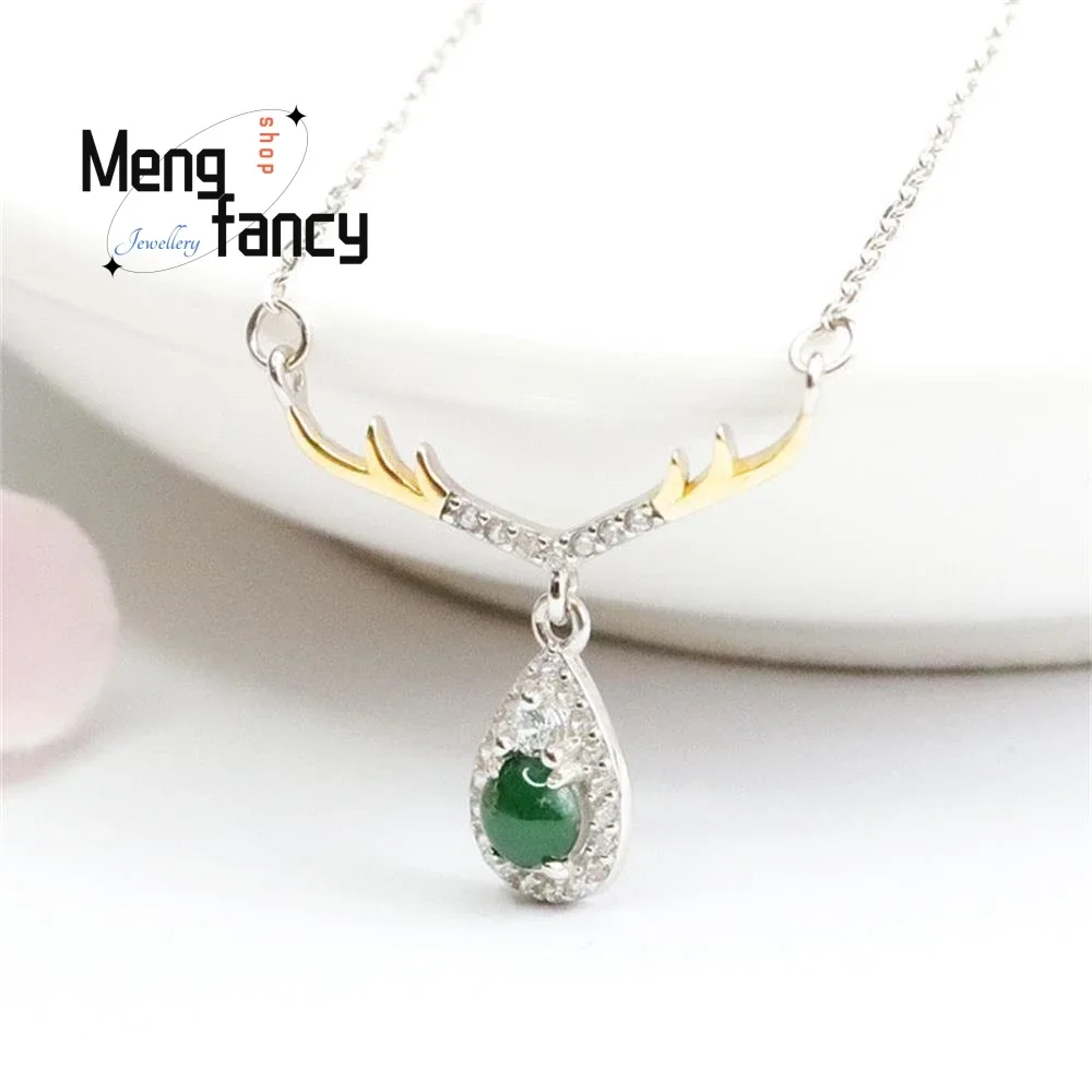 S925 Silver Lnlaid Natural Jadeite Ice Imperial Green All The Way To You Pendant Elegant Sexy Young Girls Luxury Quality Jewelry