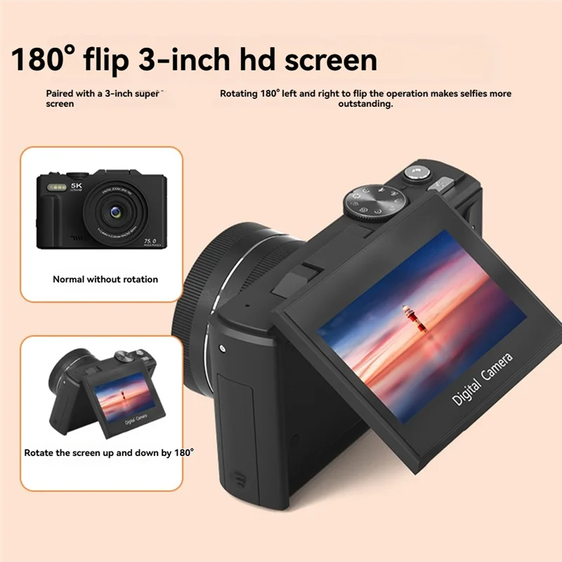 B18B Digital Photography Camera 5K 18X Digital Zoom Vintage Style 180° Flip Screen Vlog Video Recorder Selfie Cam A