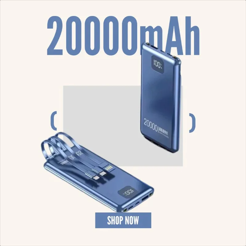 

3C Certification 66W Super Fast Charging Power Bank with Built-in Cable Ultra-Large Capacity 20000mAh