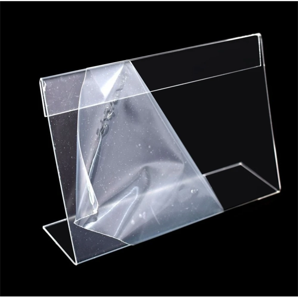 9x6cm 8x5cm 20pcs L-shape Acrylic Table Sign Price Tag Label Display Paper Promotion Card Holders Desk Label Card Frame Rack