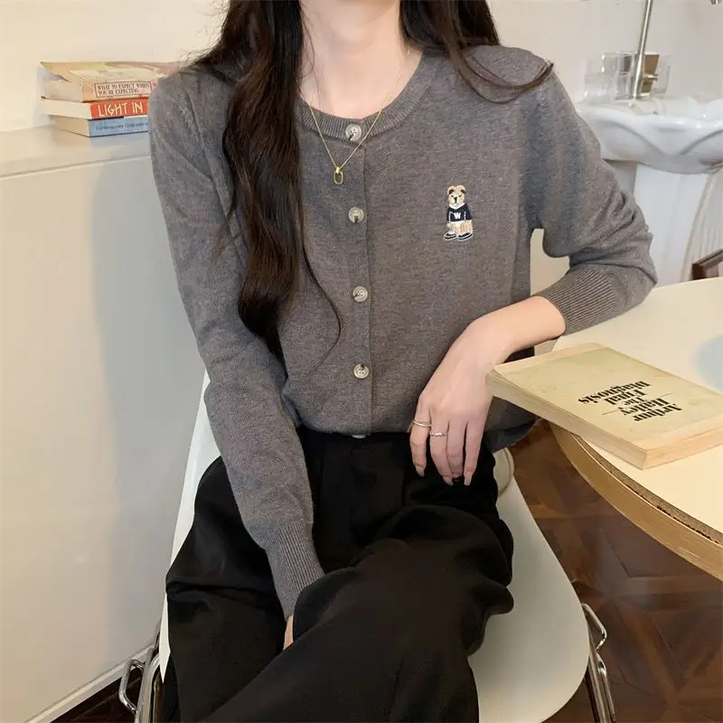 

New Year's Short Coat Summer New Style Interior Knitted Sweater Over Little Bear Long Sleeve Cardigan Women's Casual Style