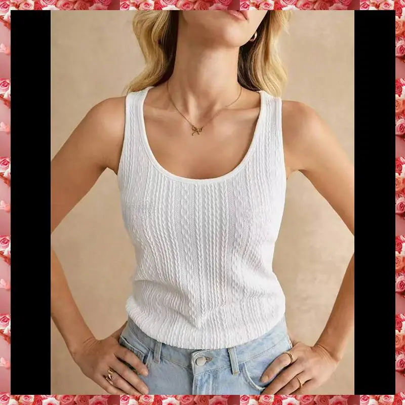 قمصان نسائية بدون أكمام برقبة على شكل حرف U بدون أكمام، قمصان صيفية كاجوال أساسية