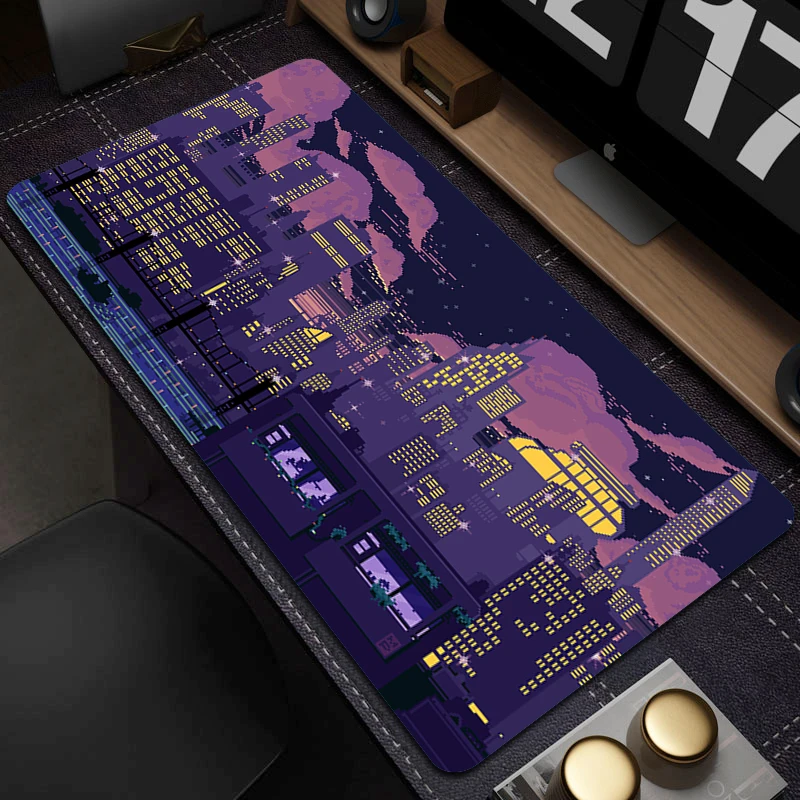 

Computer Mouse Mat Pixel Neon City Gaming Mouse Pad Gamer Large Non-Slip Mousepad Art Locking Edge Table Mat Rubber Keyboard Pad