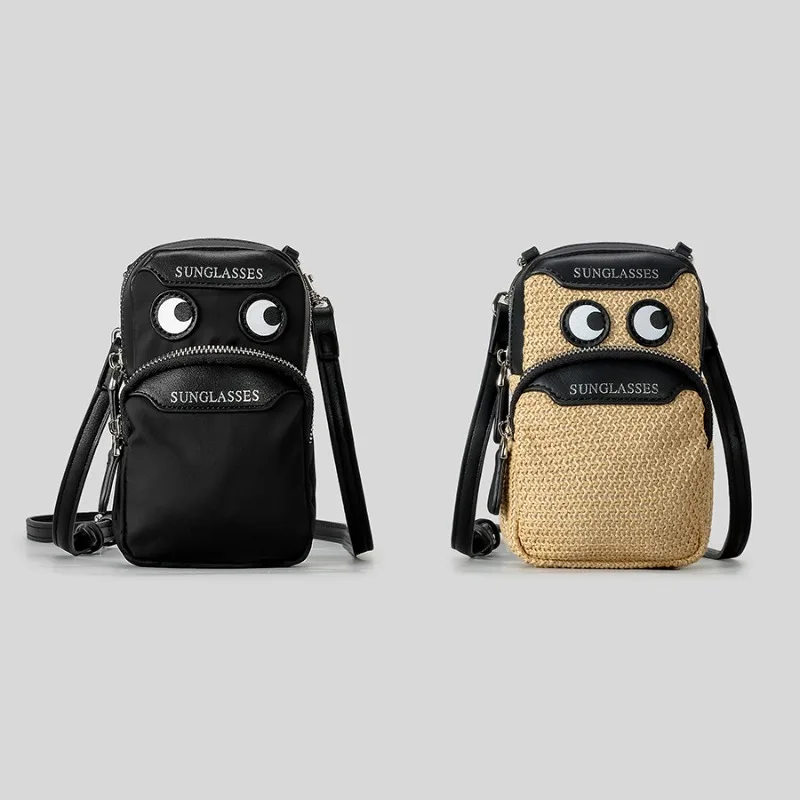 

Милая сумка-кроссбоди из соломки с узором в виде глаз для женщин, летняя маленькая квадратная сумка 2026 года, пляжная сумка на одно плечо