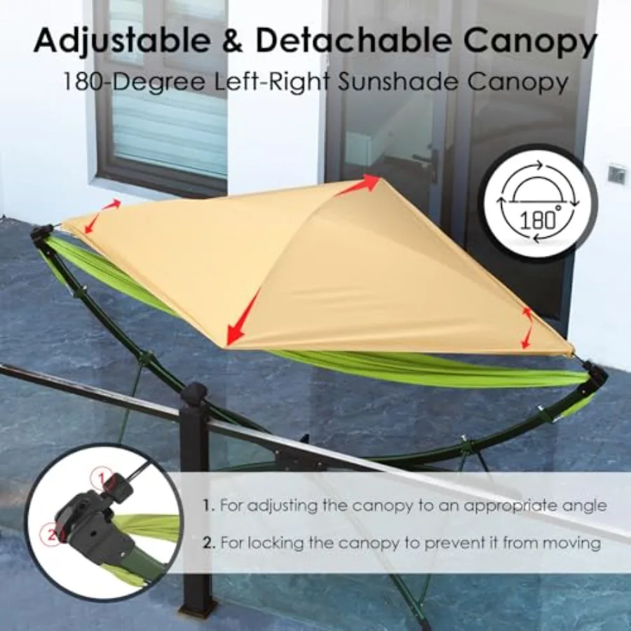 Portable Hammock with Quick Setup Folding Stand Adjustable Sunshade Canopy Storage Bag - Heavy Duty Hammock for Camping Home Ga