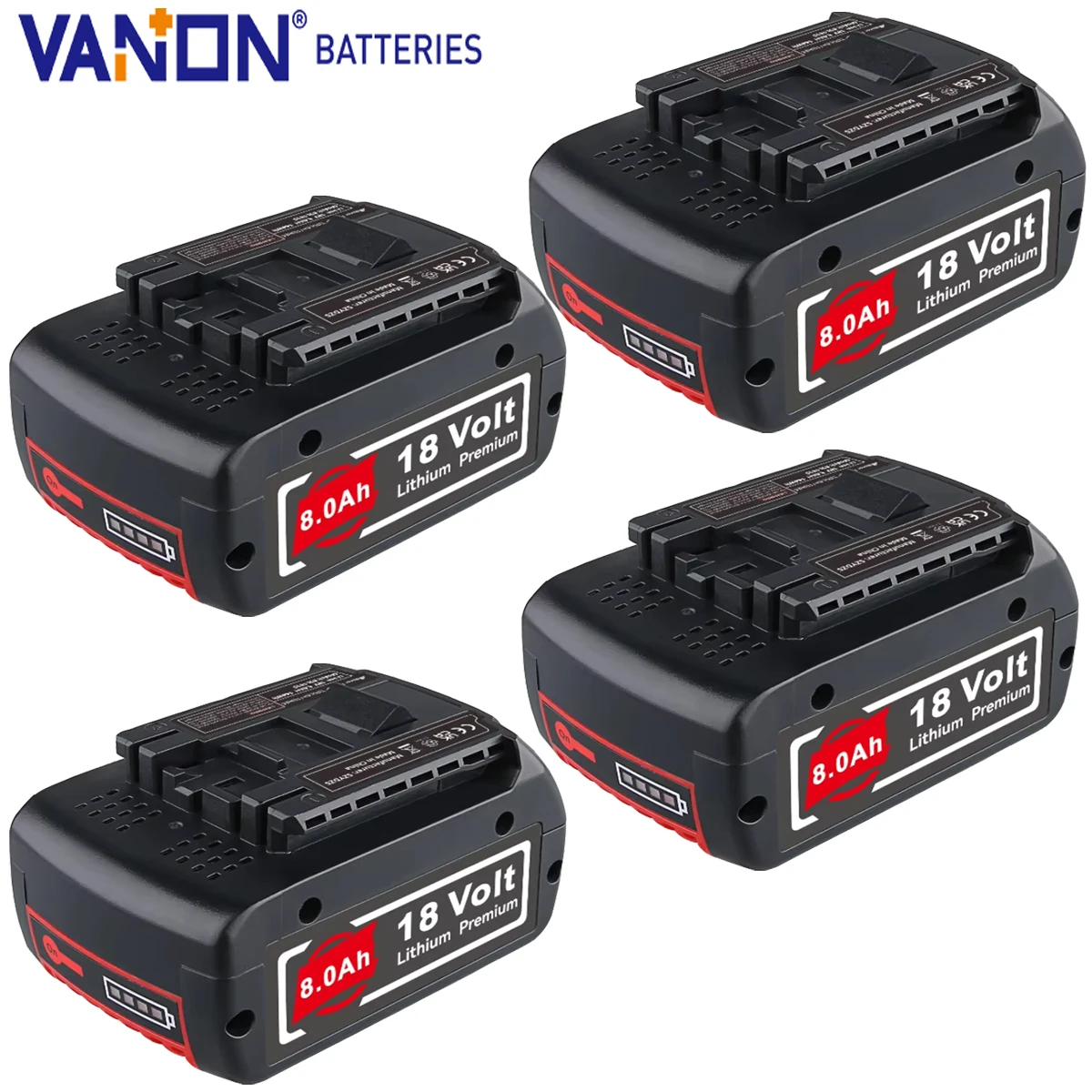

VANON 4Pc BAT610G 8.0Ah Li-ion Battery 18V BAT618 BAT609 BAT622 BAT618G BAT619 Cordless Power Tool Replace for Bosch Battery pin