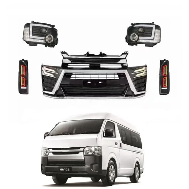 For Van Accessories Front Bumper Body Kits with Head Light and Rear  for Hiace 200