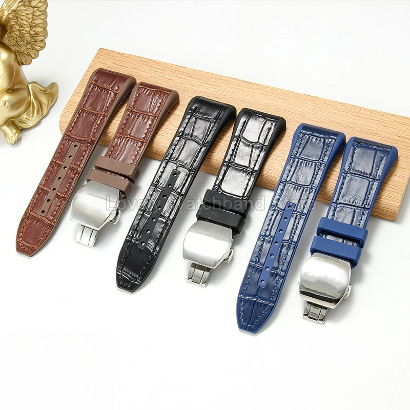 Blue Black Brown Calf Leather Watch Accessories 28mm for Franck Muller Vanguard Yachting V45V41V328880 Durable Natural Luster