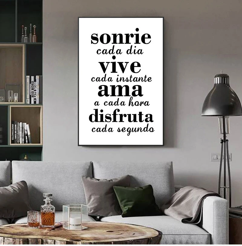 Spanish Inspirational Quotes Canvas Painting Wall Poster , Smile Everyday Live Every Moment Spanish Canvas Art Prints Home Decor