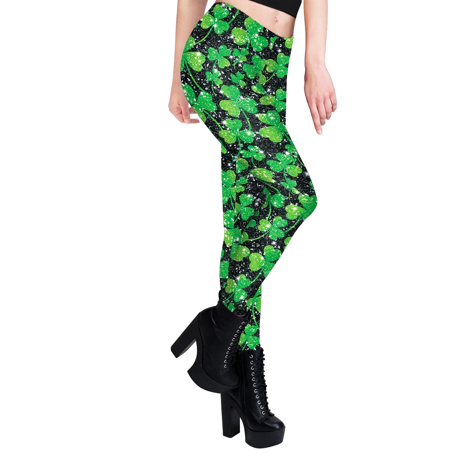 ผู้หญิง Legging เอวสูง Skinny Push Up กางเกงขายาว Shamrock Clover พิมพ์เทศกาลไอริชกางเกงกางเกง