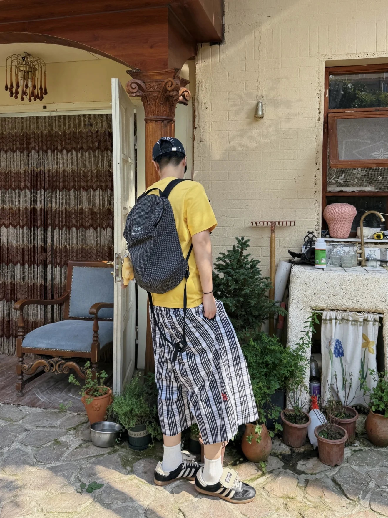 

Summer Black White Plaid Drawstring Beach Loose Men's Shorts Casual Japanese Style Seven-Foot Pants Couple's Cotton Shorts