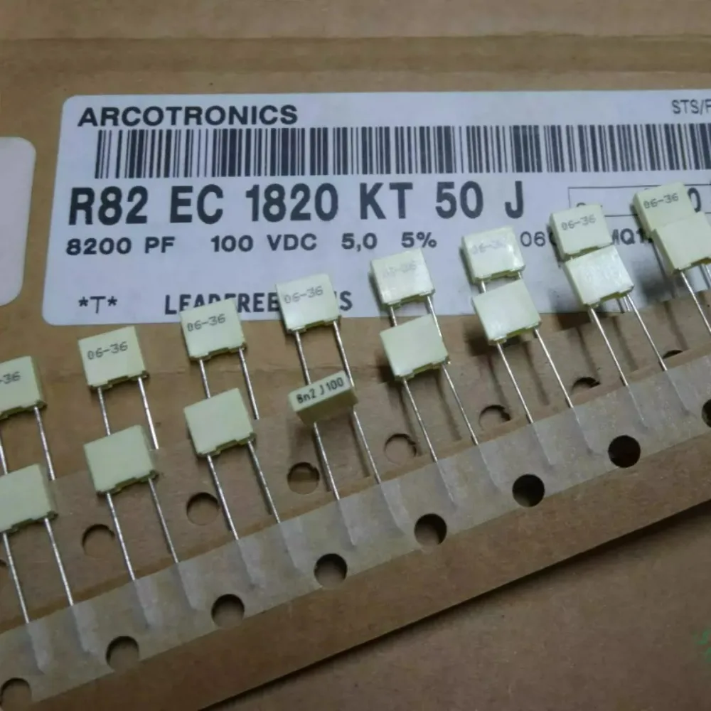 

20 шт./лот AV R82 0.0082 мкФ/100В 8.2 нФ 8200 пФ 8n2 822 Новый пленочный конденсатор 5 мм R82EC1820KT50J