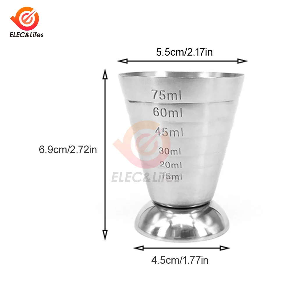1pc 75ML Stainless Steel Measuring Cup Cocktail Tools Mixing Drink Accessories Three Scale Wine Measuring Cups For Home Party