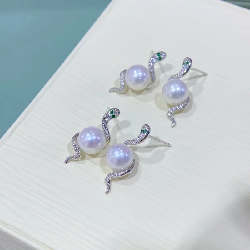 

SGARIT 925 Sterling Silver Snake Shaped Pearl Earrings 8mm Bulb Pearls Unique High End Personalized Jewelry For Women