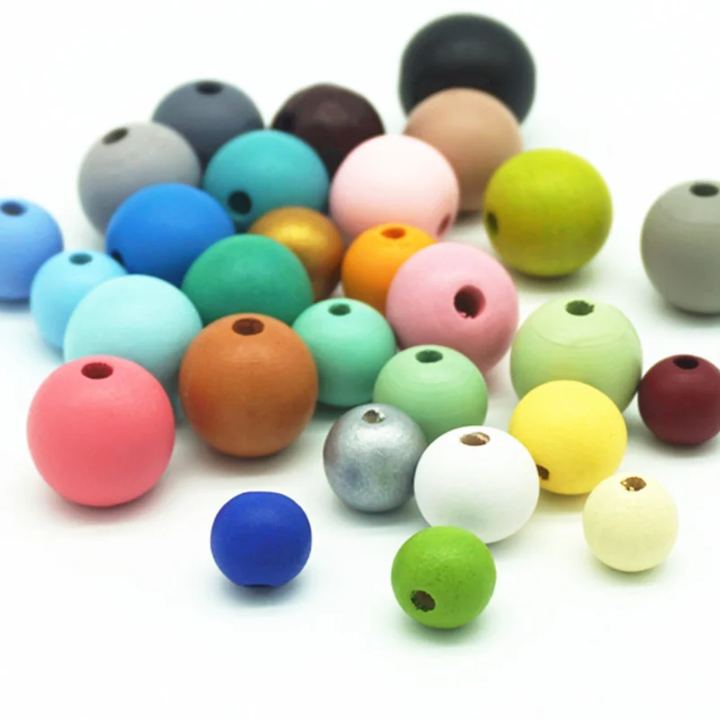 12 14 16 18 20 25 30mm Colorful Eco-Friendly Printing Round Wooden Beads Hemu DIY Crafts Jewelry Custom Kid\'s Toys Accessories