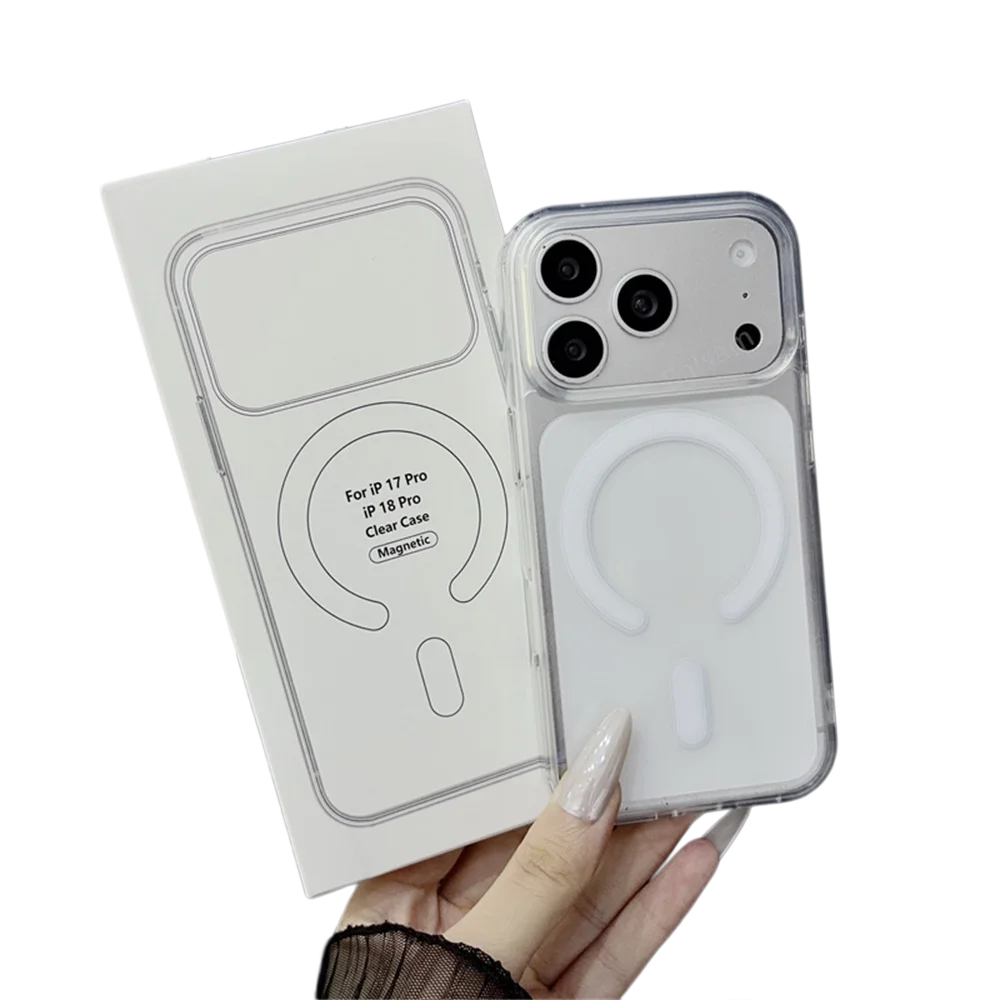 Oryginalne etui z magnetycznym ładowaniem bezprzewodowym Magsafe do iPhone'a 18 17 Air 16 15 14 13 12 11 Pro Max Plus Mini z przezroczystym tyłem. — 2