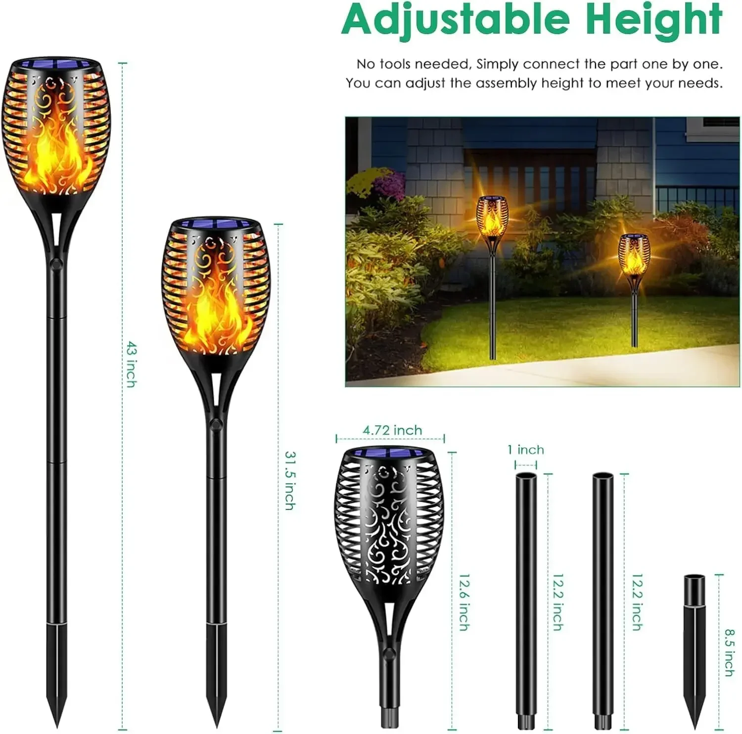 TomCare Solar Lights Outdoor 99 LED Higher & Larger Flickering Flame Solar Torch Lights 43