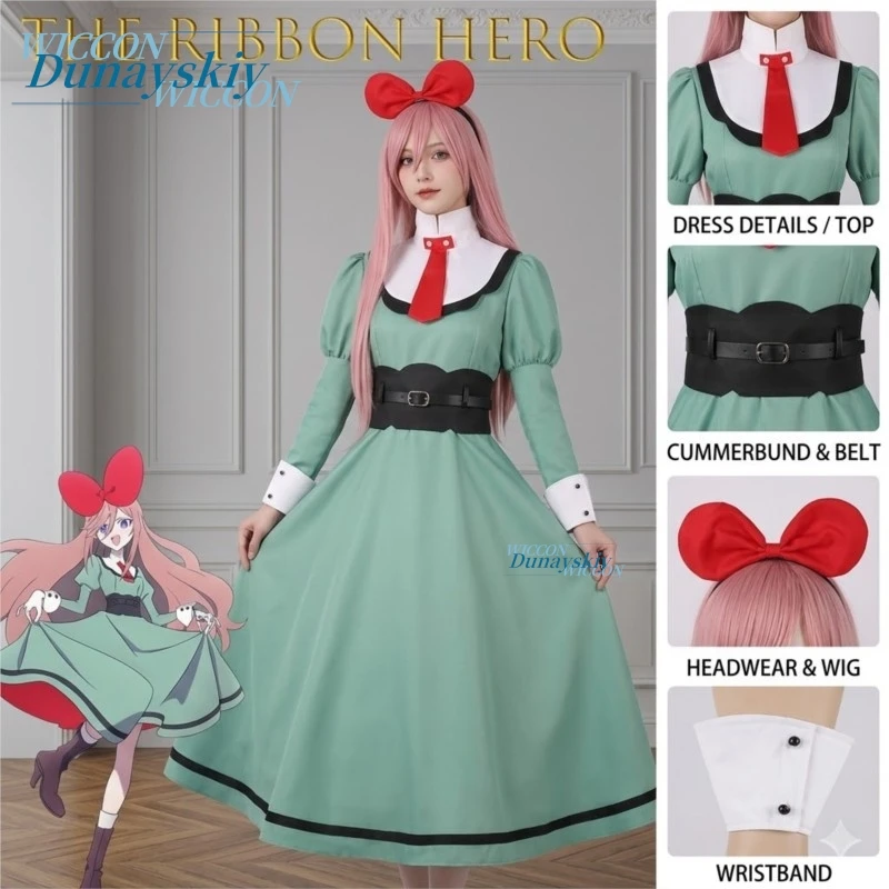 Conjunto Completo de Vestido Verde Uniforme Diario de Zafiro de The Ribbon Hero, Vestido de Princesa Caballera de Anime con Cinturón, para Cosplay y Fiesta Lolita