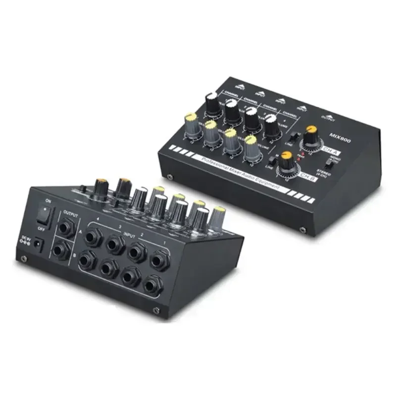 EU/UK/US Plug MIX800 8-Channels Mini Sound Mixer with Power Adapter Mono/Stereo Mixer Low Noise Sound Amplifier