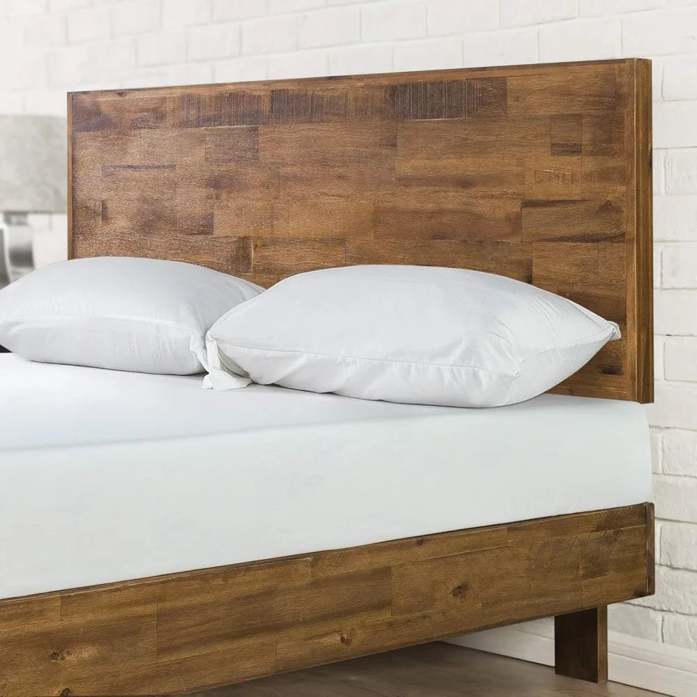 Bingkai tempat tidur Platform kayu dengan Headboard yang dapat disesuaikan, dukungan Slat kayu tanpa kotak pegas diperlukan, perakitan mudah, Queen