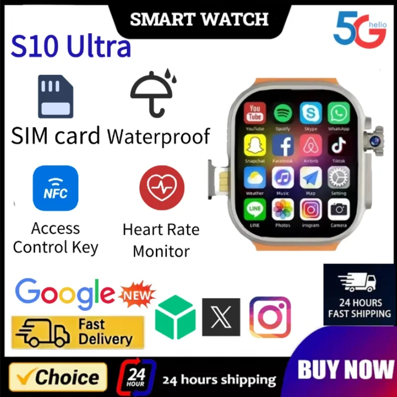 S10 Ultra Network Smart Watch | SIM Card Support Rotating Camera Android 9.0 Bluetooth GPS Google Play Global Version Smartwatch
