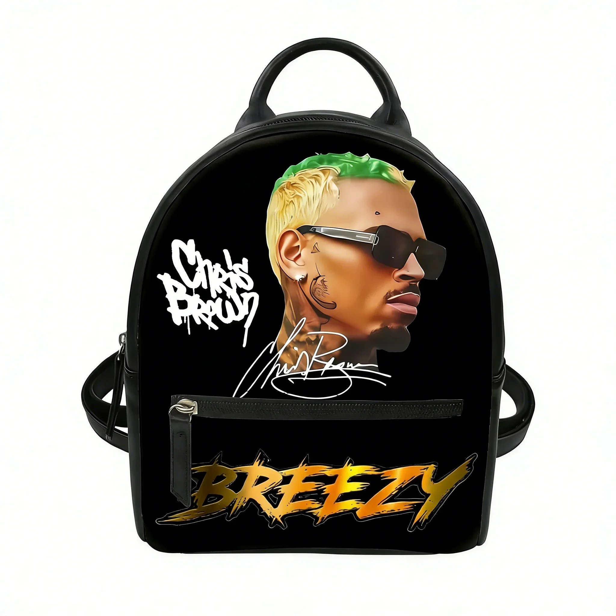 Chris Brown Hip hop Rap Rock Singer Custom Backpack Purse Women Schoolbags Double Shoulder Bag Mini Daypack Leather Travel Bag