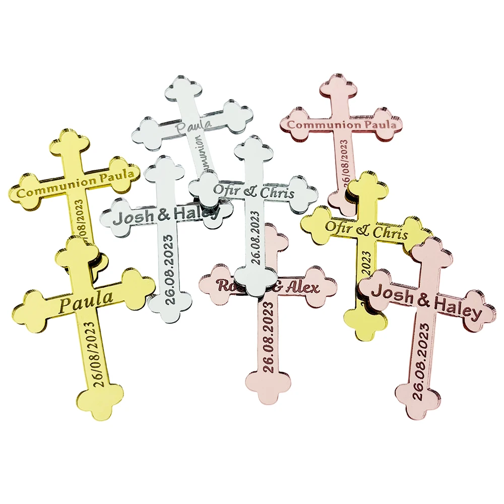 20Pcs Personalized Acrylic Tags Customized Name Tag Decoration Favors Guests Gift Baptism Holy Communion Cross Child Childre