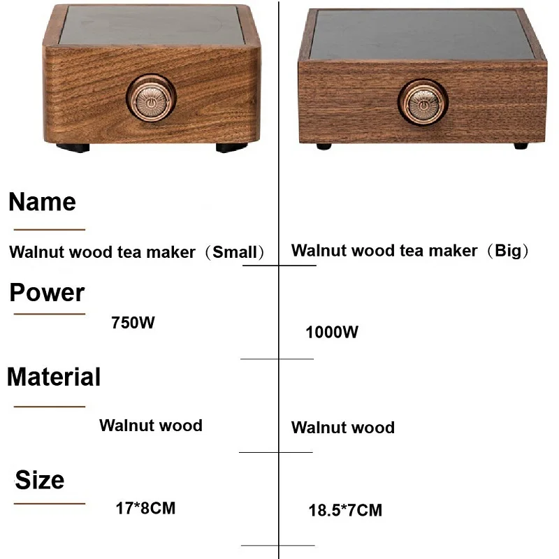 750W/1000W Kompor Keramik Listrik Kayu Walnut Mesin Pembuat Teh Rumah Pelat Panas Kopi Pemanas Air Mendidih Multifungsi 220V