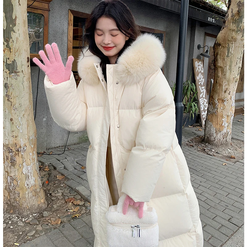 ピンクのフード付きロングパーカー女性韓国フェイクカラーパファージャケット冬のファッションダウンコートレディース暖かい綿パッド入りアウターウェア
