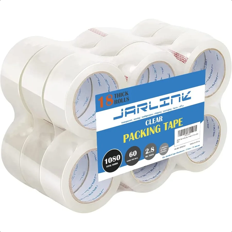

Прозрачная упаковочная лента, 18 рулонов, сверхмощная упаковочная лента для транспортировки, движущаяся герметизация, более толстая, 2,8 мил, 1,88 дюйма