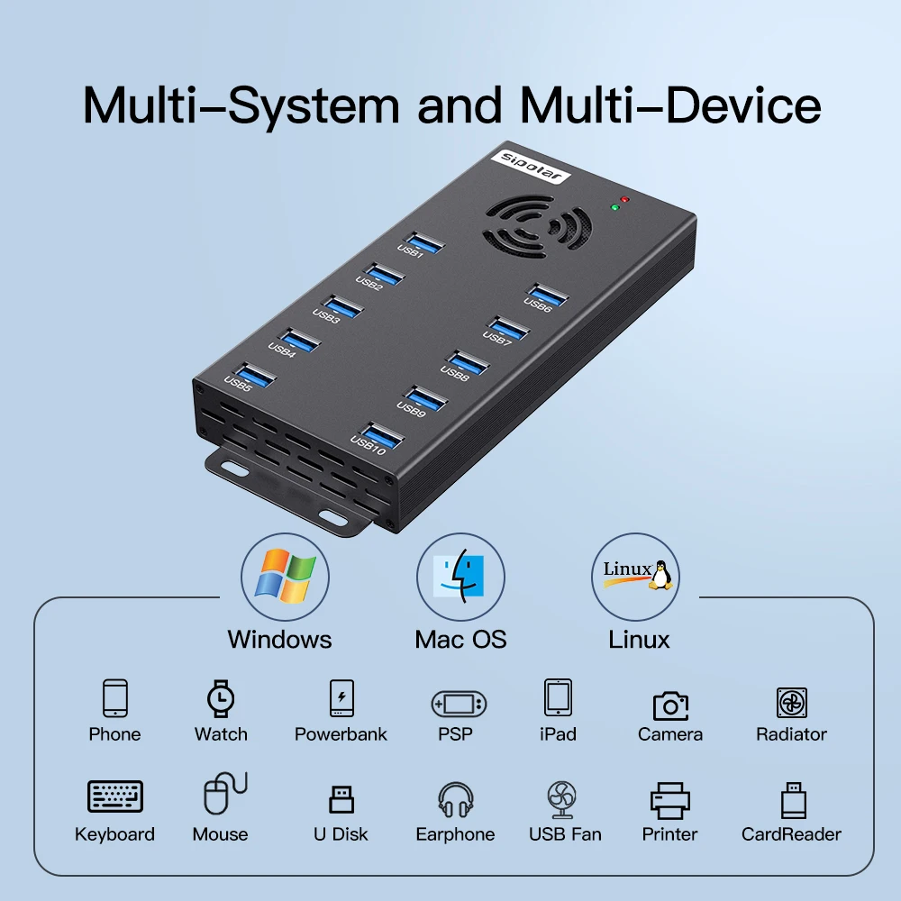Sipolar A423 Stock Wholesale 10 Ports Usb 12v 10a Industrial Splitter Hub for Tablet and Mobile - view 3