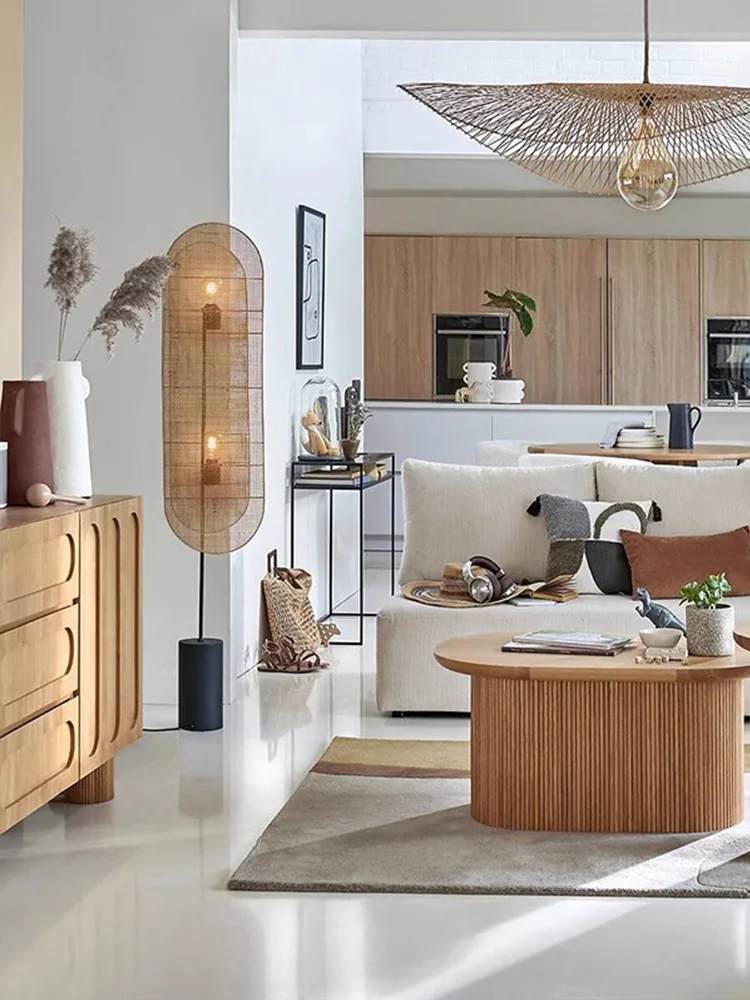 โคมไฟตั้งพื้นหวายสร้างสรรค์ สไตล์ญี่ปุ่นวาบิซาบิ สำหรับห้องนั่งเล่น บีแอนด์บี ห้องน้ำชา แสงไฟสร้างบรรยากาศ