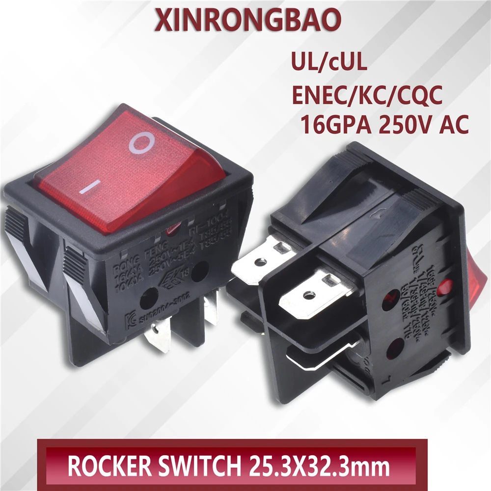 

superior quality Latching Rocker Switch Power Switch I/O 4/6 Pins with Light 16A 250VAC 16A RF red light AC KCD4 ENEC/KC/CQC/UL