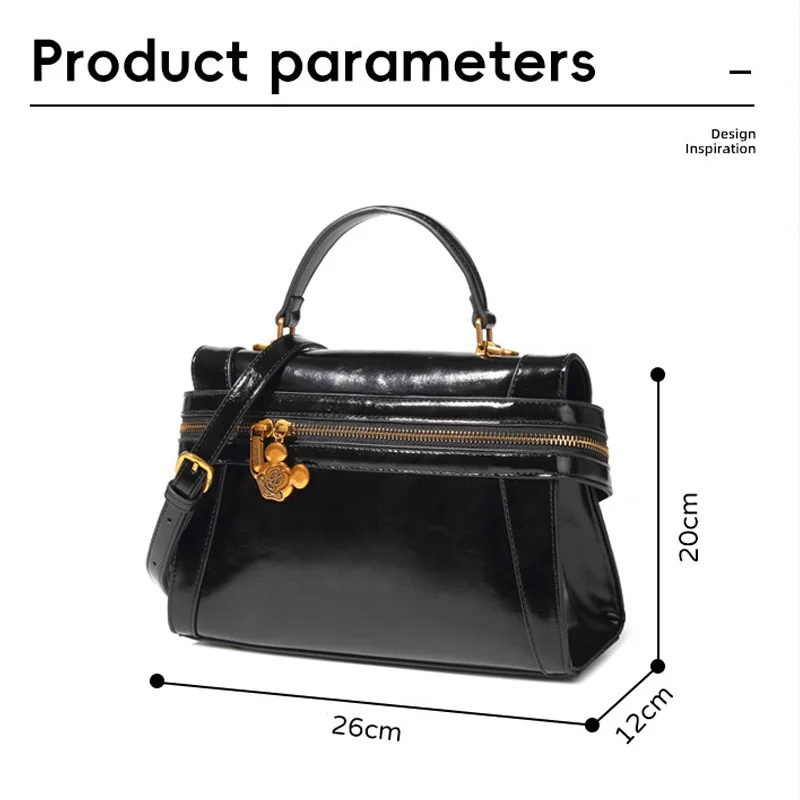 Disney Pure Black British Retro Style Women Handbag Fashion Shoulder Bag Commuting Temperament PU Bag With Mickey Pendant