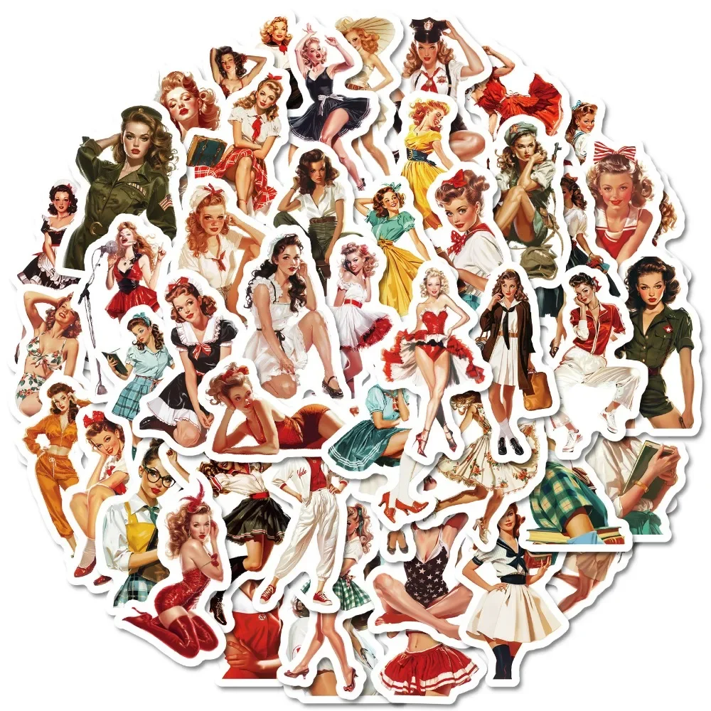 10/50pcs Adult Retro Sexy Pin Up Girl Stickers DIY Waterproof Laptop Luggage Guitar Skateboard Scrapbooking Graffiti Decals