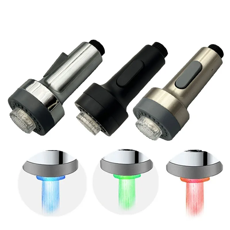 

Кухонный смеситель с выдвижной распылительной насадкой и LED-подсветкой, 3-функциональная насадка для мойки, подходит для кухонных смесителей.