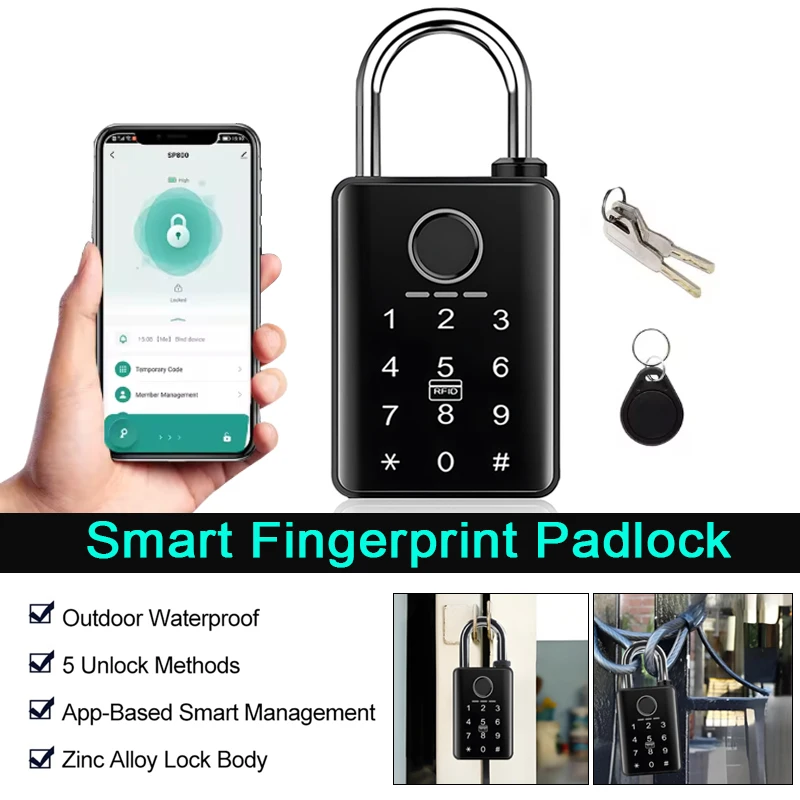 

Пароль Tuya, Bluetooth, навесной замок, приложение, дистанционное управление, домашняя безопасность, отпечатки пальцев и комбинированные замки для дверей, склада, гаража