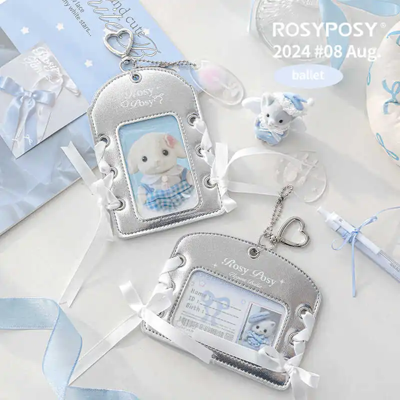 Kawaii Ballet Strap Photocard Holder Silver Leather ID Card Sleeve Kpop idol Photo Album
