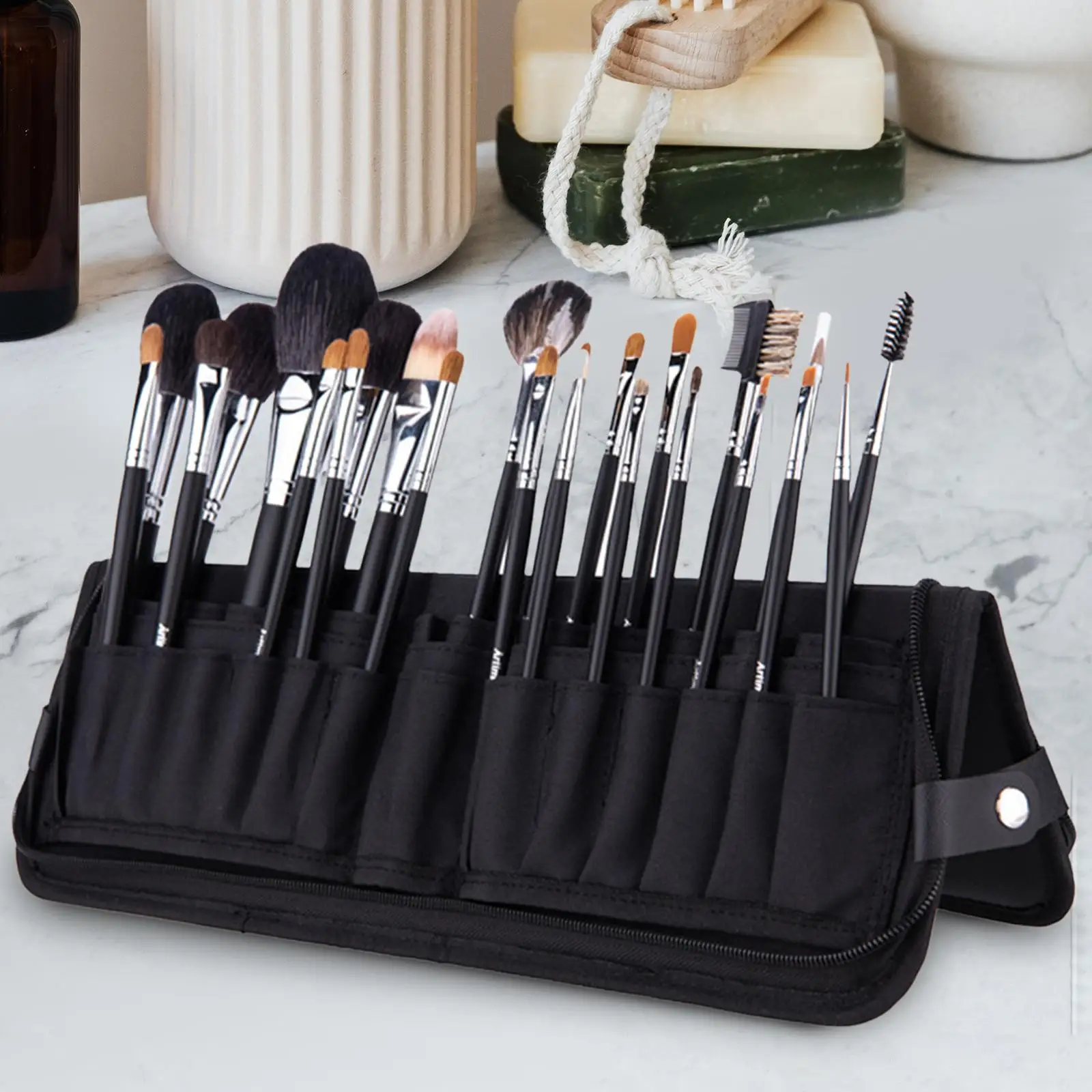 Makeup Brush Case Zipper Design Carrying Bag Brush Holder Dust Proof Makeup Brushes Organizer Bag for Eyebrow Pencil Women Girls