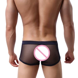 CLEVER-MENMODE Mens Transparent Underwear Mesh Boxer Cueca Sexy Boxers Shorts Underpants Panties Trunks Hollow Lingerie