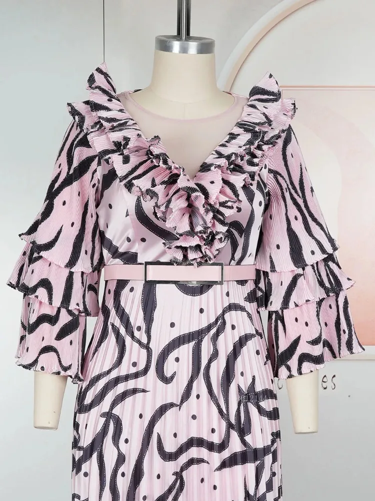 

plus Size Elegant African Ankara Dashiki Maxi Dress Ruffle Pleated Muslim Style Wedding Evening Gown for Women Party Dre