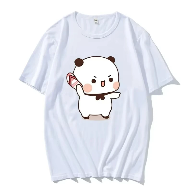 Couple Bubu Is Throwing Flip-flops At Dudu T-shirt Funny Valentines Day Clothes Cute Panda Bear Bubu Dudu Tops Y2k Cotton Tshirt