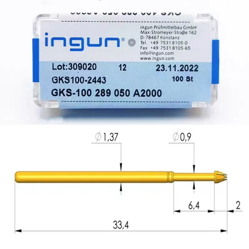 100PCS/box INGUN British Steel Needle GKS100 289 050 A2000/A3000 Outer Diameter 1.36mm Spring Test Pin ICT Test