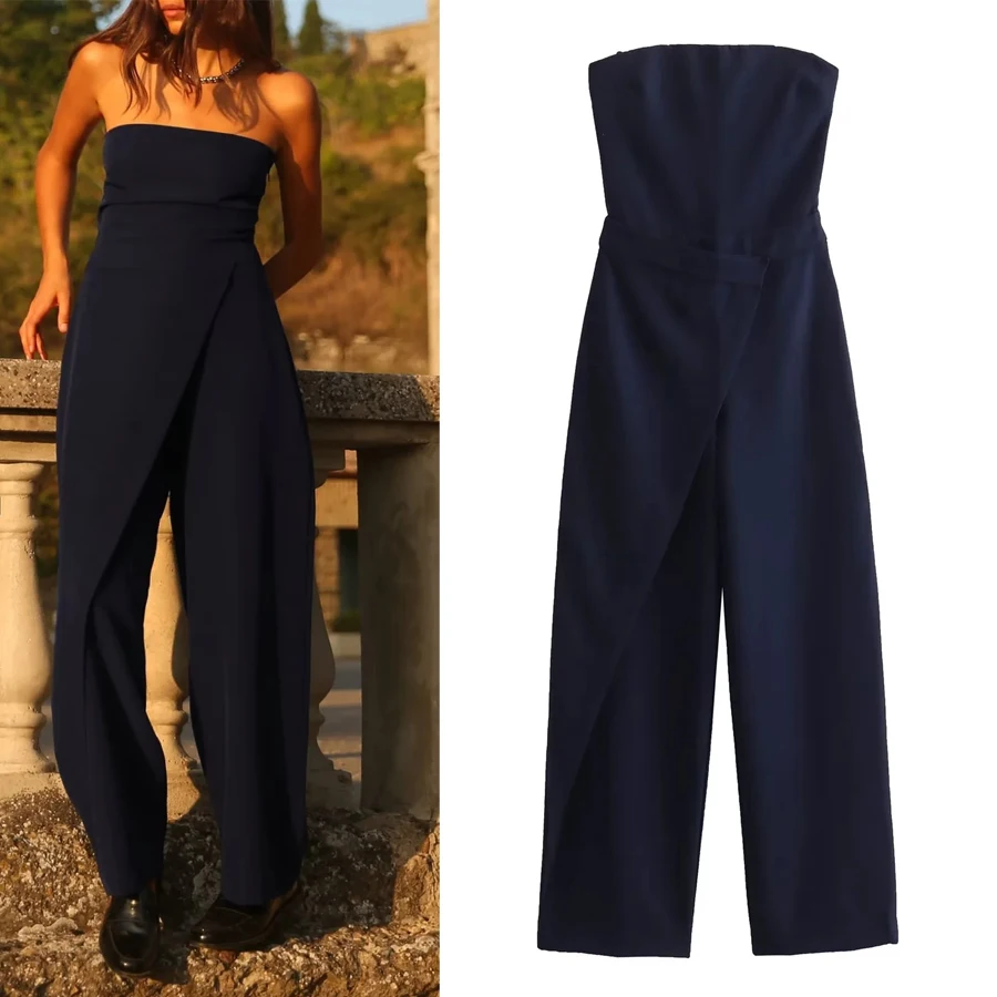 

Faionable Pure Sle Women's Wrap Scarf Pants Long One-Piece Suit High Waist Wide Leg Commute Polyester Spring Autumn