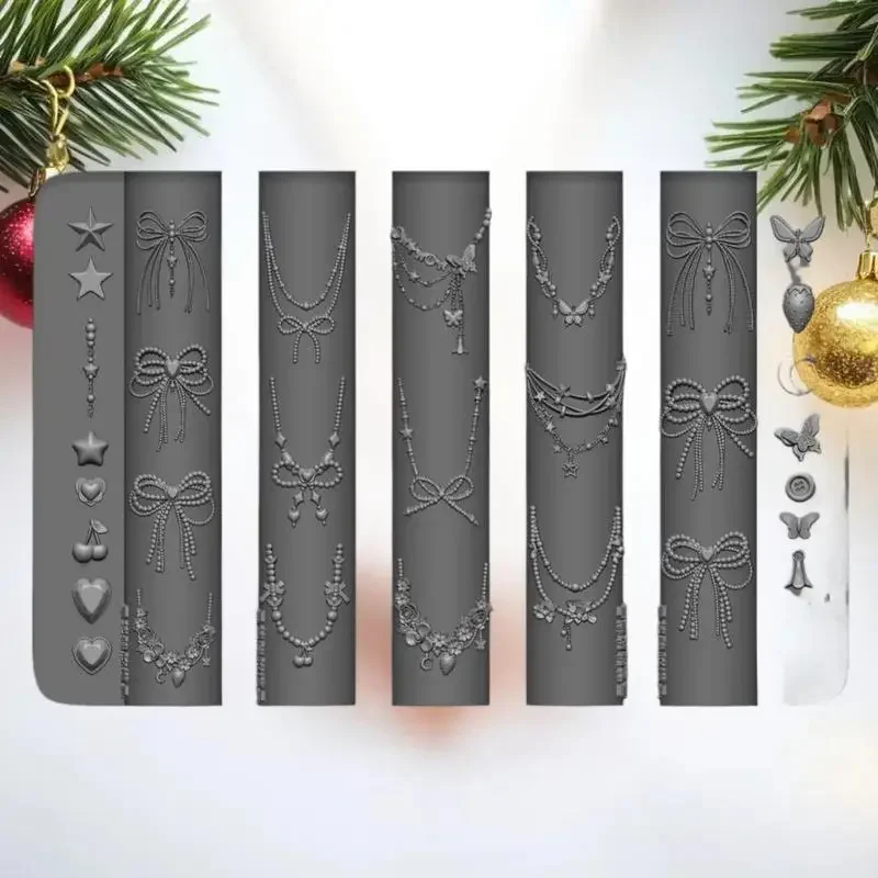 Crea bellissime nail art con stampo per unghie in silicone 3D con osso di draghi - Modelli di catene a stella, fiori e fiocchi di fiocco